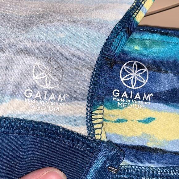 Gaiam Womens Leggings Yoga Pilates Athletic Workout Teal Yellow Medium - Picture 9 of 11